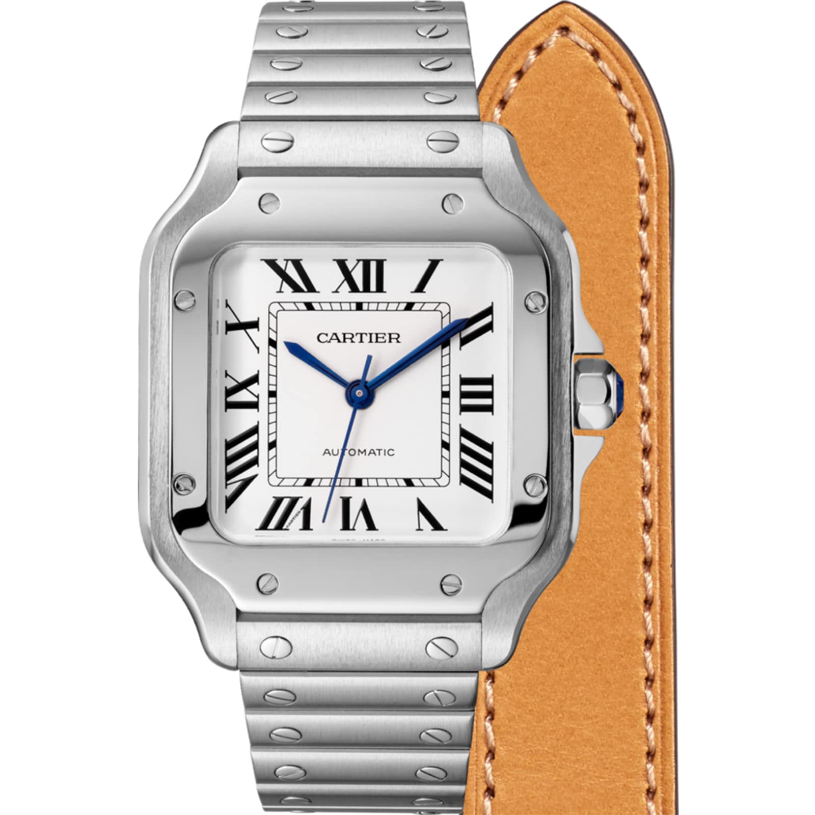 Santos de Cartier mittleres Modell | 35 mm, Stahl, silbernes Zifferblatt