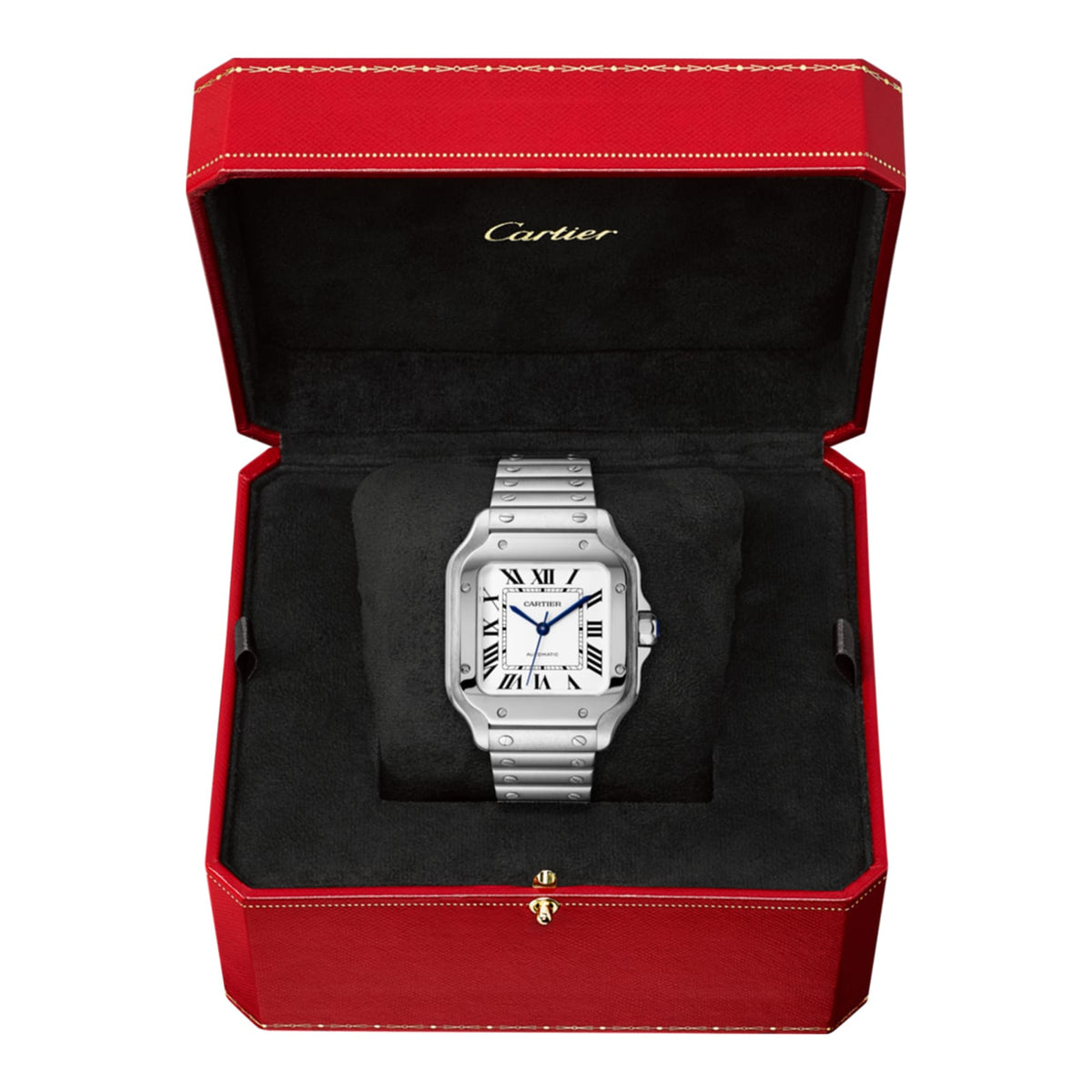 Santos de Cartier mittleres Modell | 35 mm, Stahl, silbernes Zifferblatt