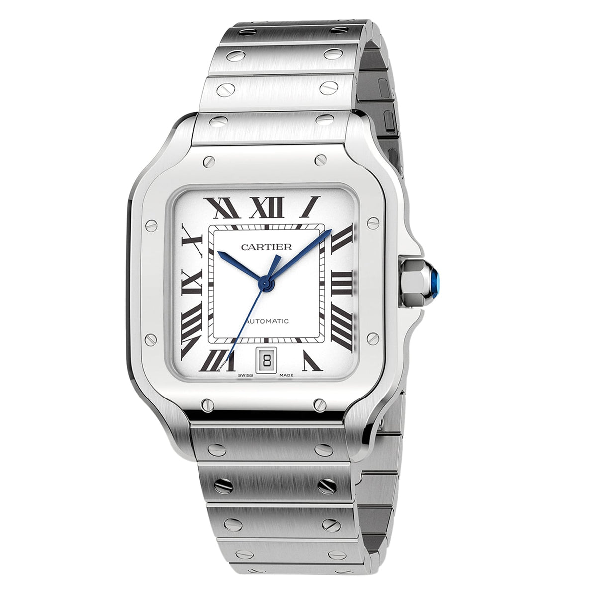 Santos de Cartier Großes Modell | 40 mm, Stahl, silbernes Zifferblatt