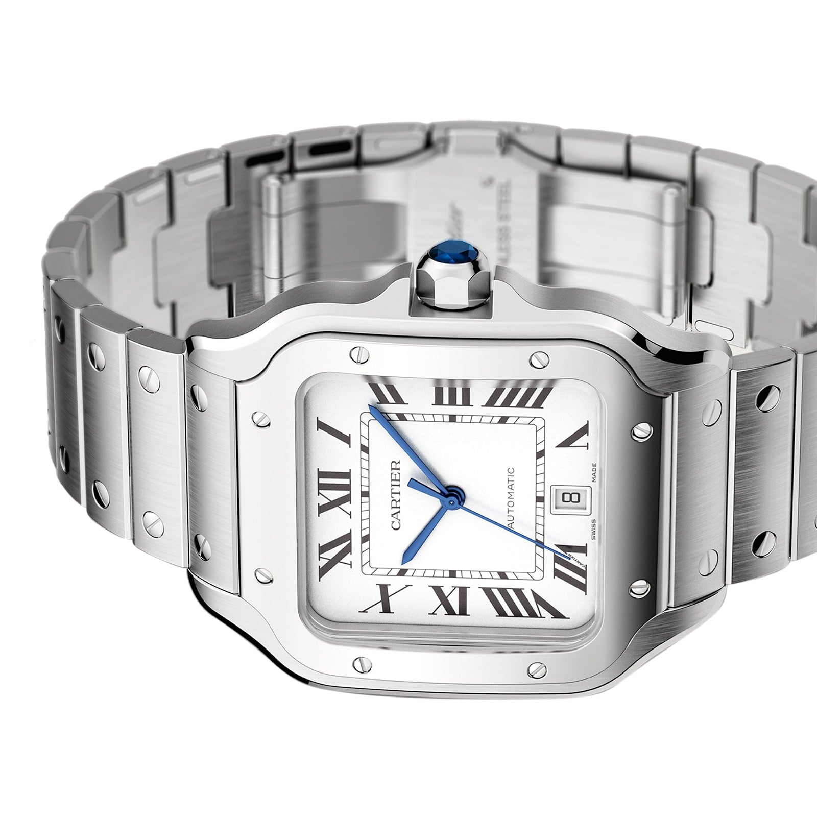 Santos de Cartier Großes Modell | 40 mm, Stahl, silbernes Zifferblatt