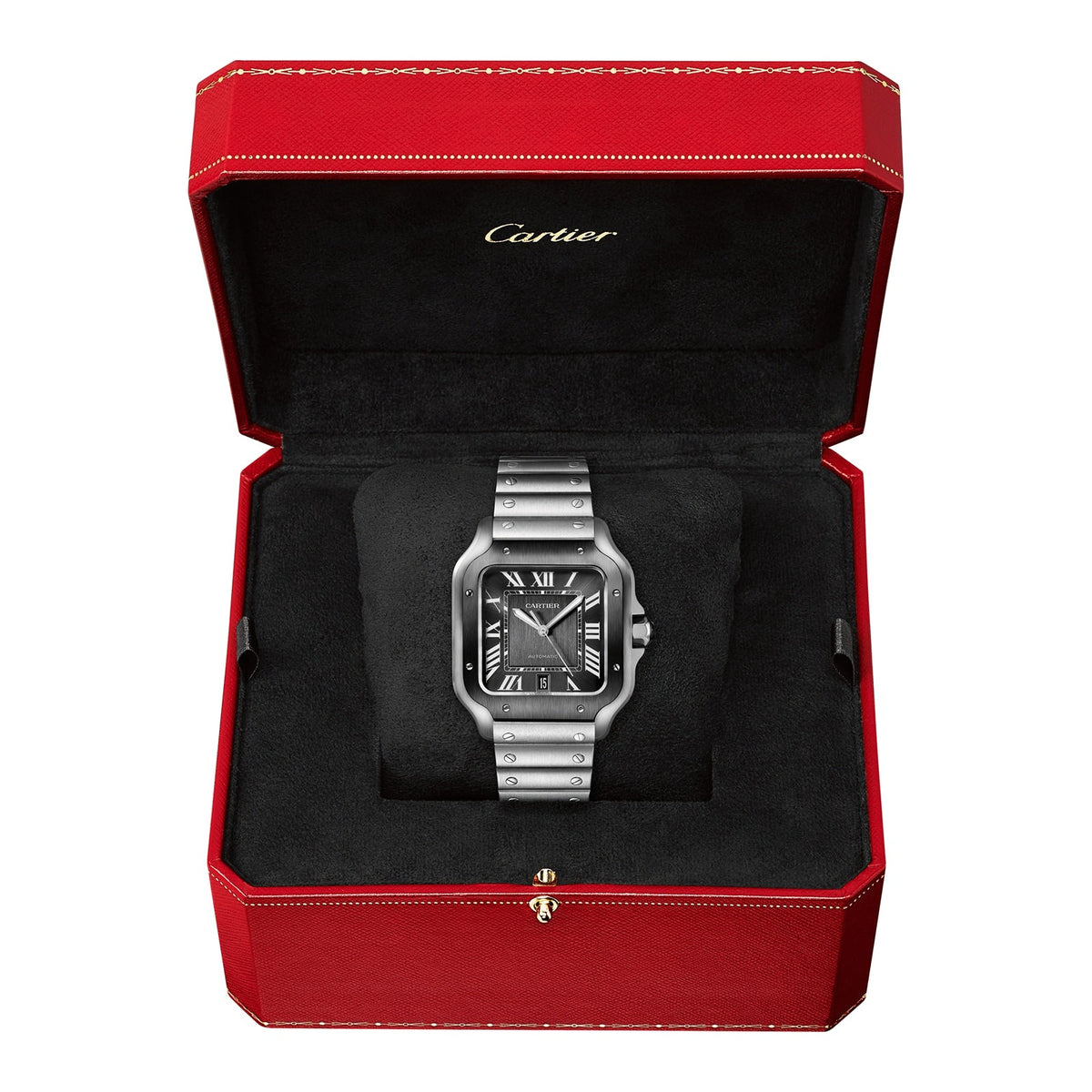 Santos de Cartier großes Modell | 40 mm, Bicolor Stahl & ADLC, Stahl, graues Zifferblatt