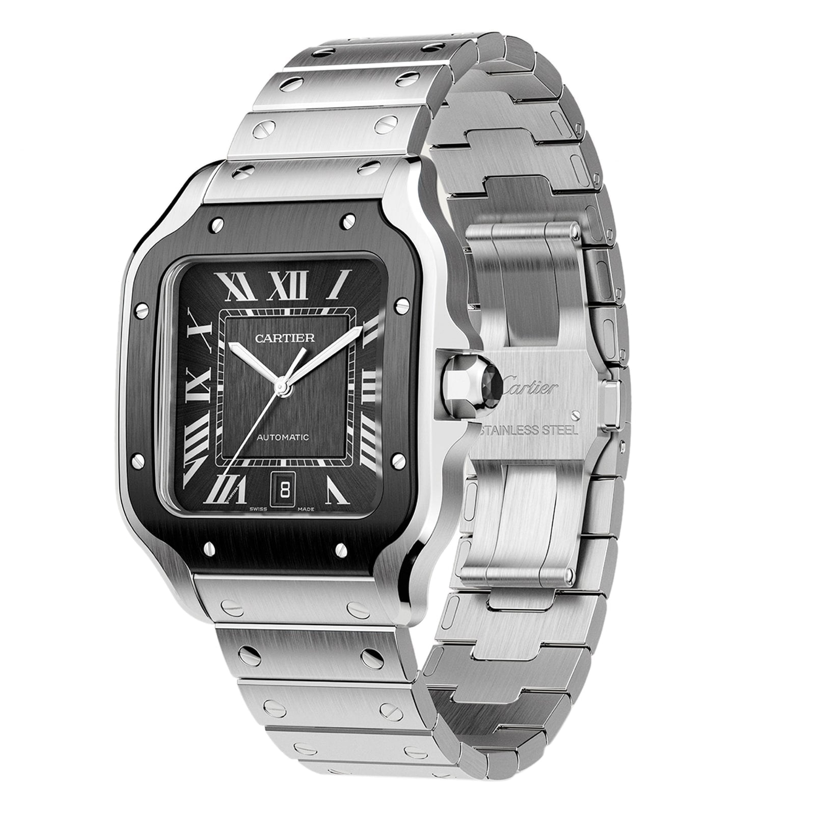 Santos de Cartier großes Modell | 40 mm, Bicolor Stahl & ADLC, Stahl, graues Zifferblatt
