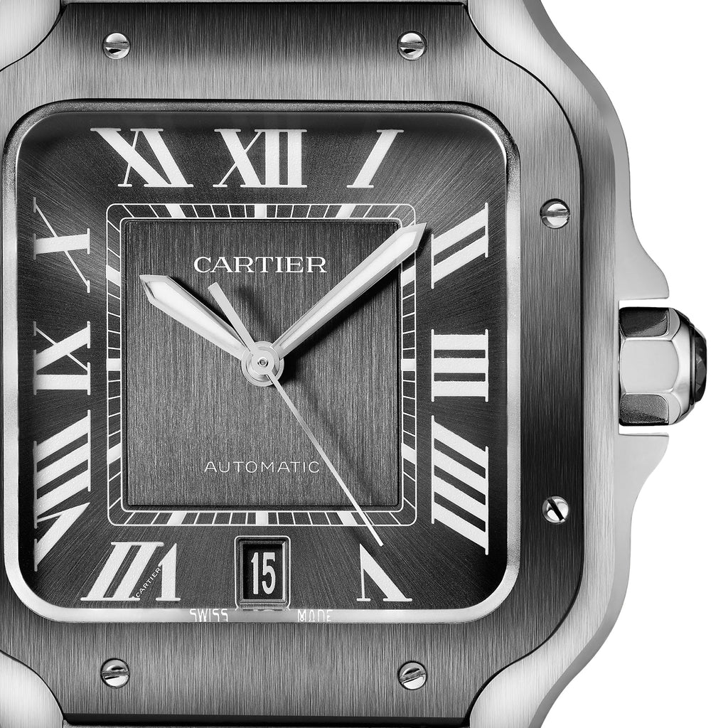 Santos de Cartier großes Modell | 40 mm, Bicolor Stahl & ADLC, Stahl, graues Zifferblatt
