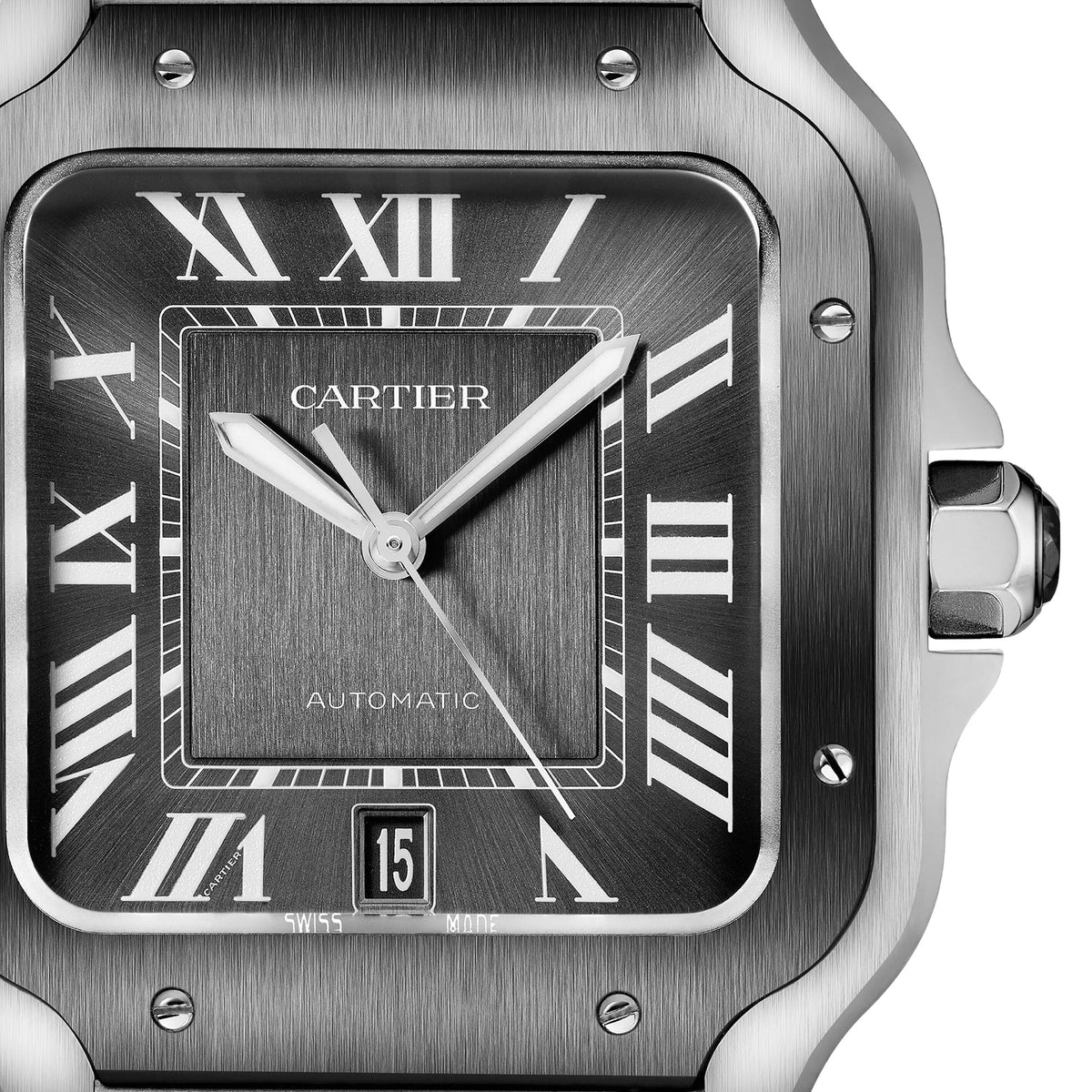 Santos de Cartier großes Modell | 40 mm, Bicolor Stahl & ADLC, Stahl, graues Zifferblatt