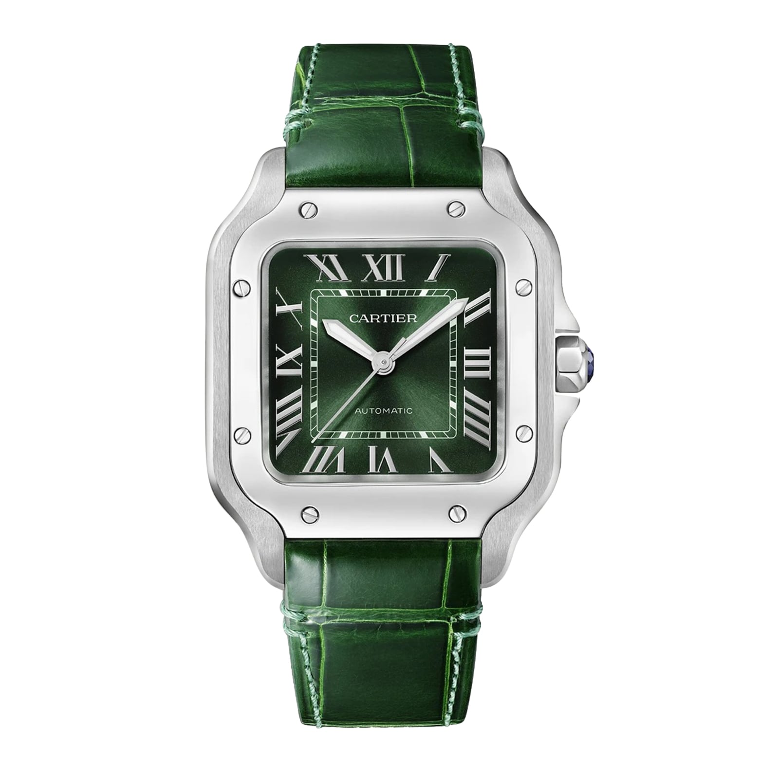 Santos de Cartier mittleres Modell | 35 mm, Stahl, grünes Zifferblatt