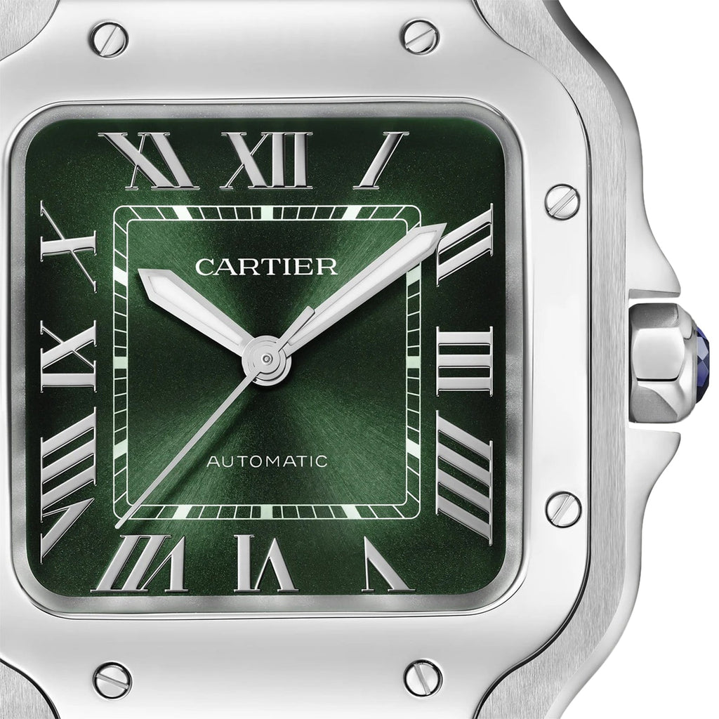 Santos de Cartier mittleres Modell | 35 mm, Stahl, grünes Zifferblatt