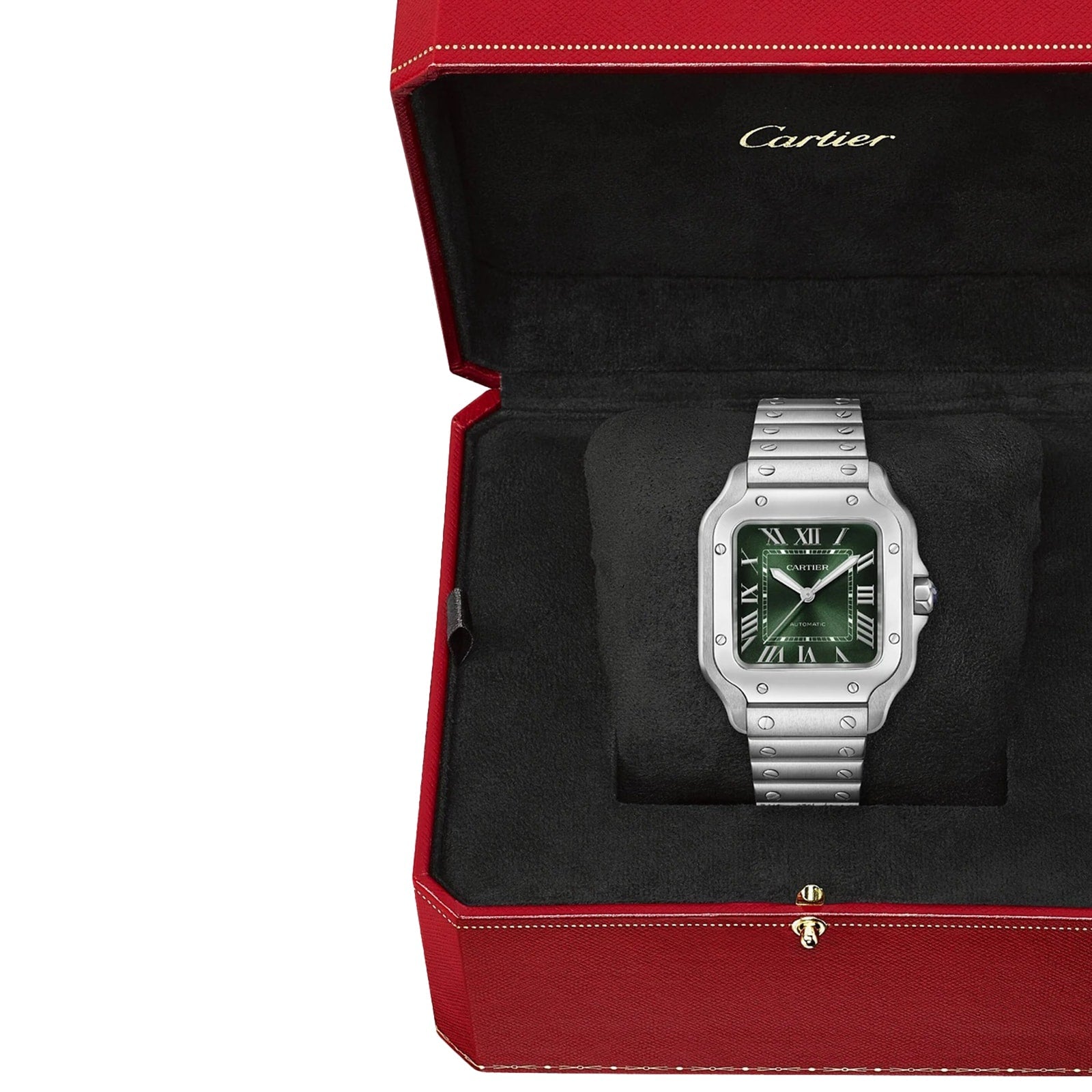Santos de Cartier mittleres Modell | 35 mm, Stahl, grünes Zifferblatt