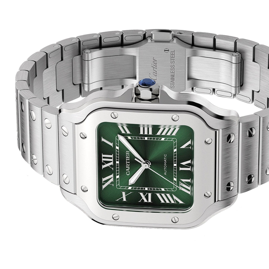 Santos de Cartier mittleres Modell | 35 mm, Stahl, grünes Zifferblatt