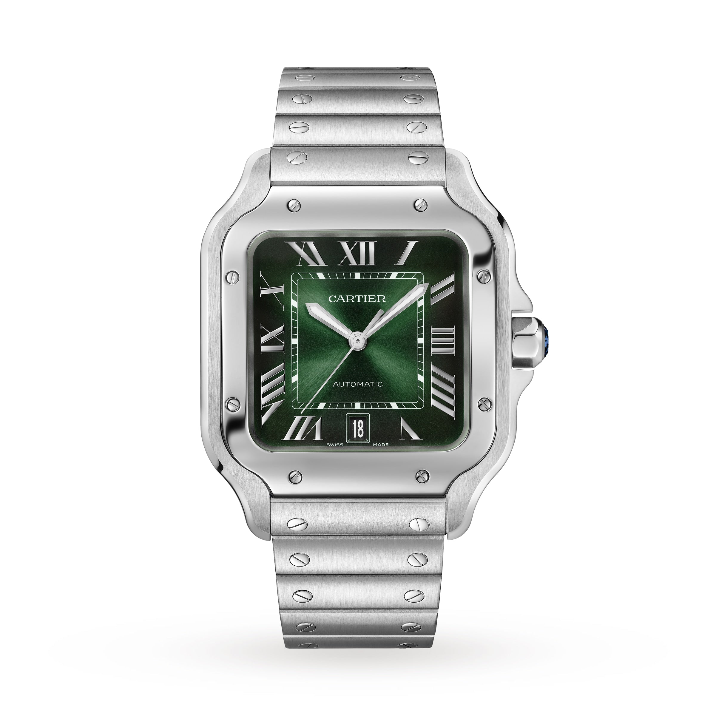 Santos de Cartier großes Modell | 40 mm, Stahl, grünes Zifferblatt