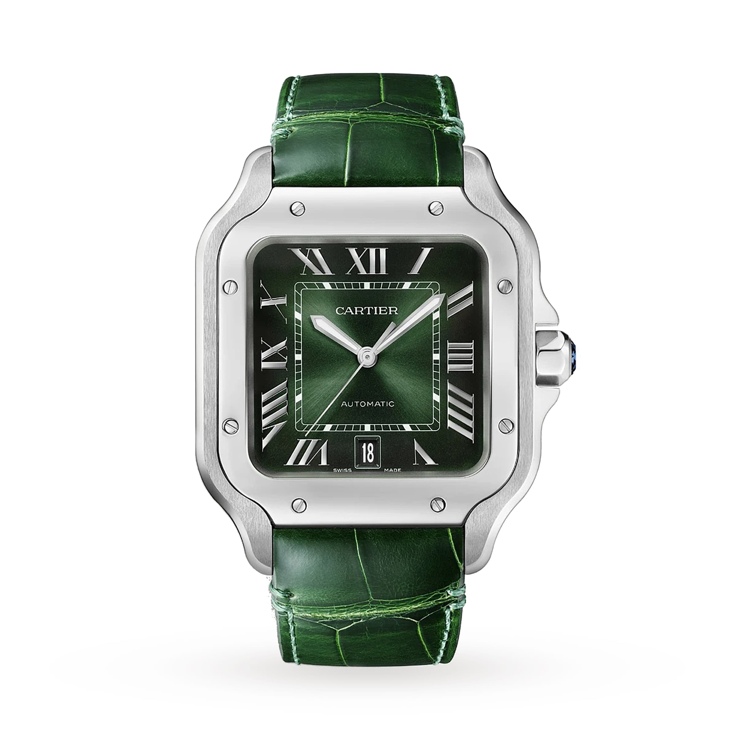 Santos de Cartier großes Modell | 40 mm, Stahl, grünes Zifferblatt