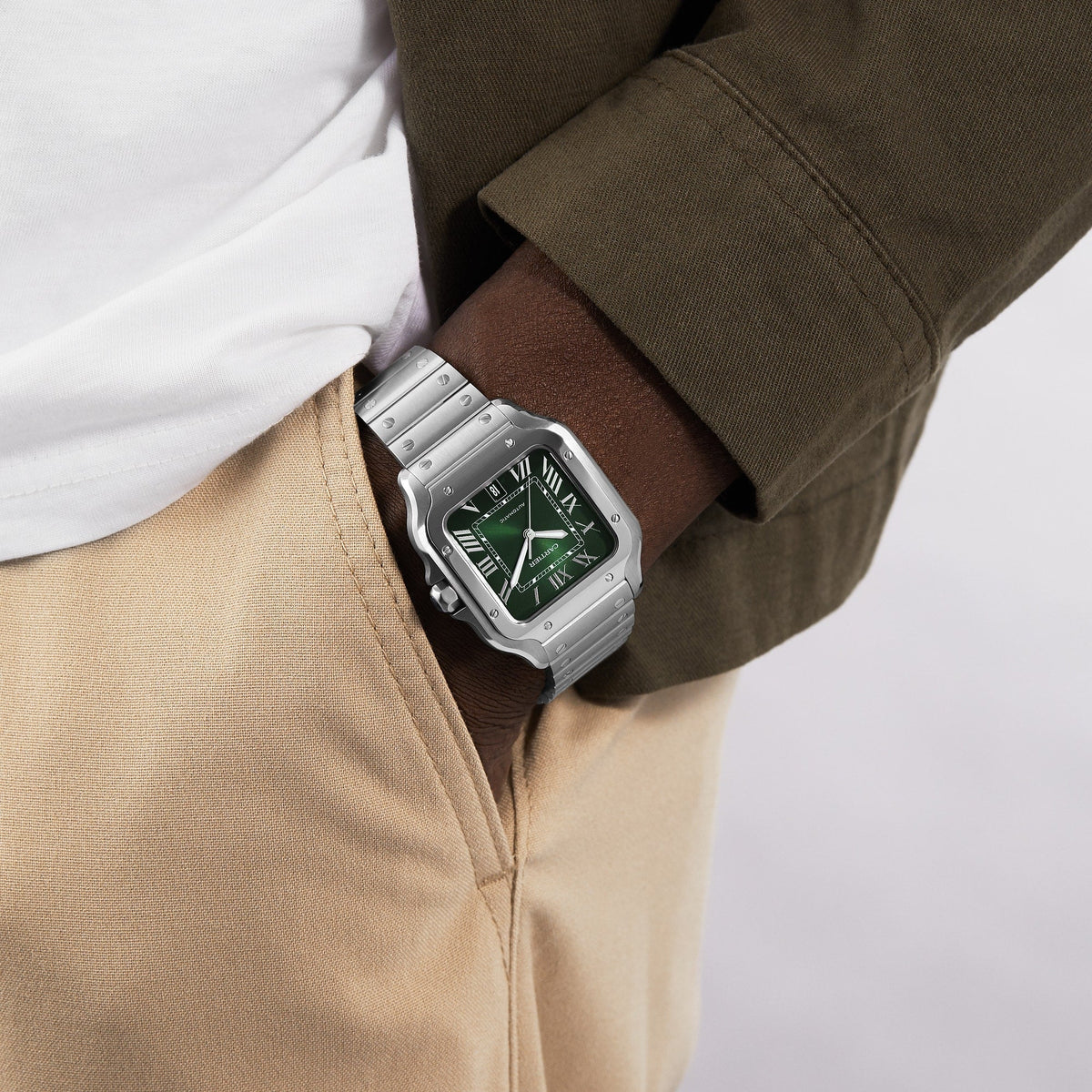 Santos de Cartier großes Modell | 40 mm, Stahl, grünes Zifferblatt