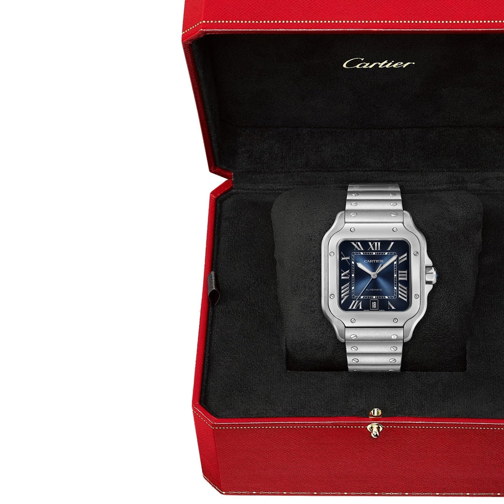 Santos de Cartier Großes Modell | 40 mm, Stahl, blaues Zifferblatt