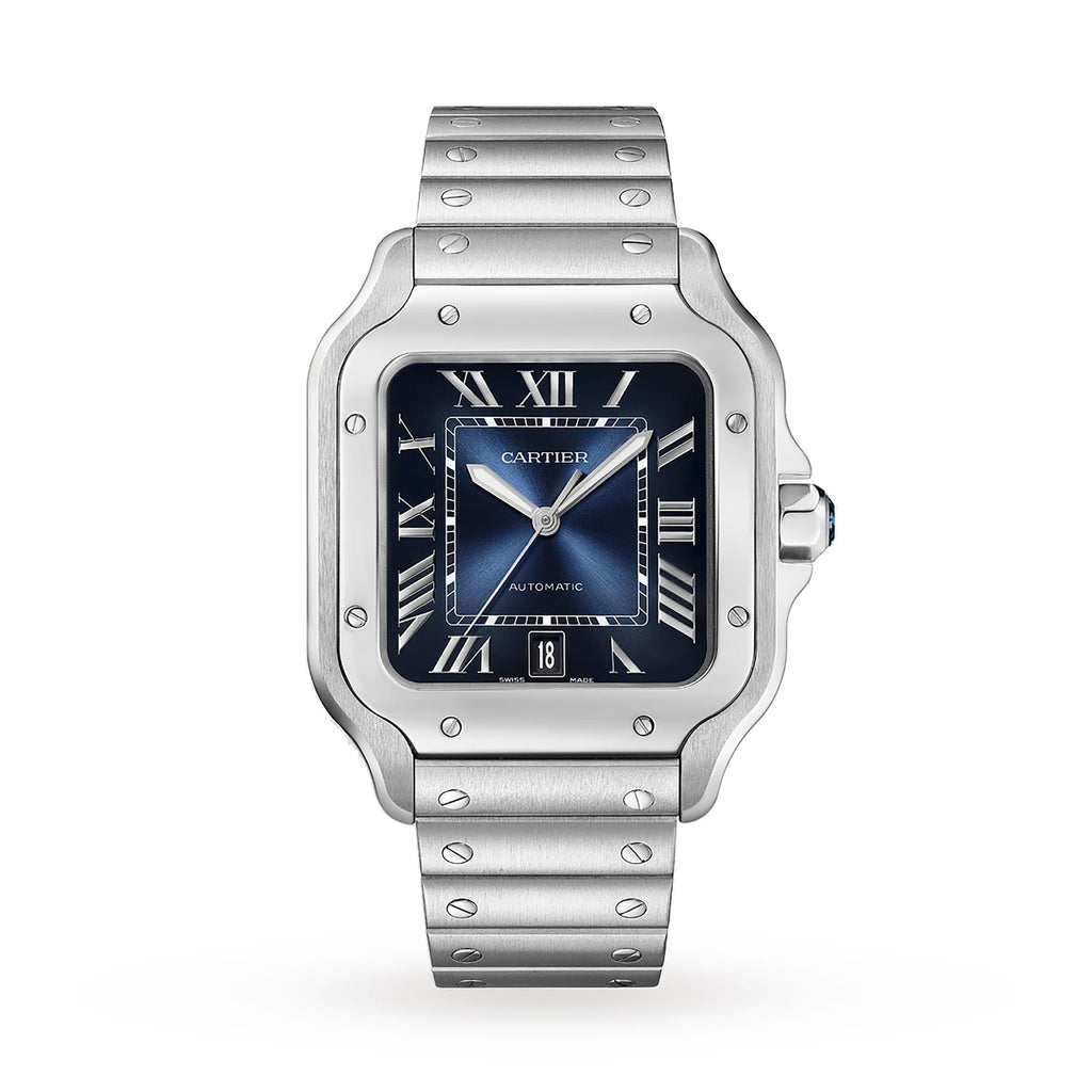 Santos de Cartier Großes Modell | 40 mm, Stahl, blaues Zifferblatt