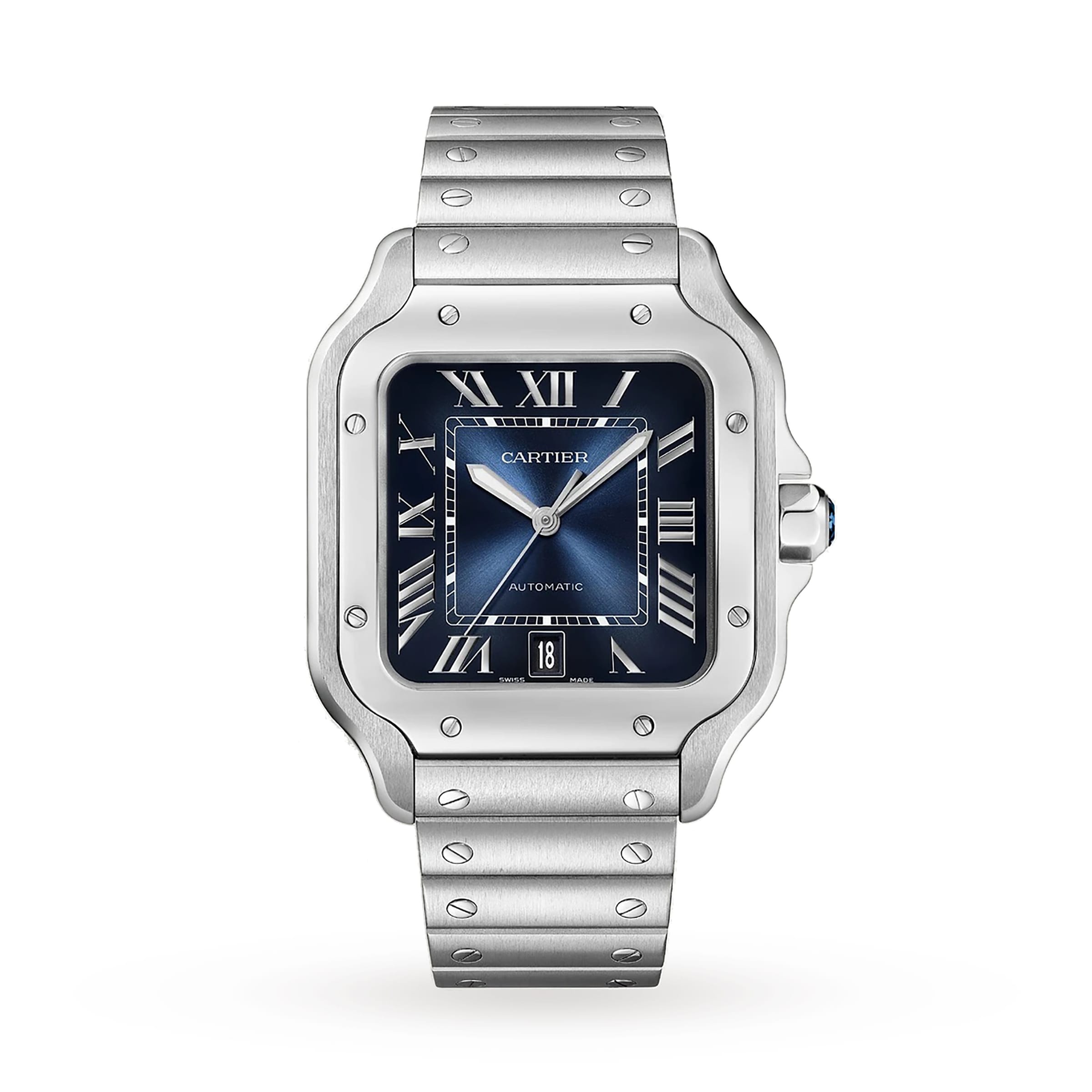 Santos de Cartier Großes Modell | 40 mm, Stahl, blaues Zifferblatt