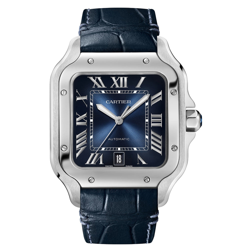 Santos de Cartier Großes Modell | 40 mm, Stahl, blaues Zifferblatt