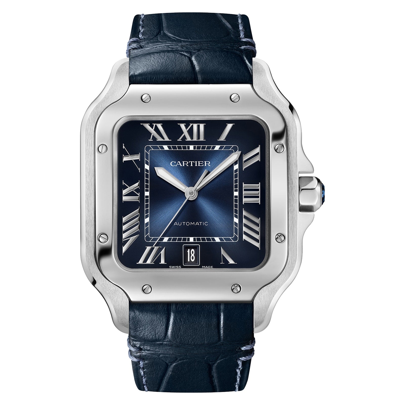 Santos de Cartier Großes Modell | 40 mm, Stahl, blaues Zifferblatt