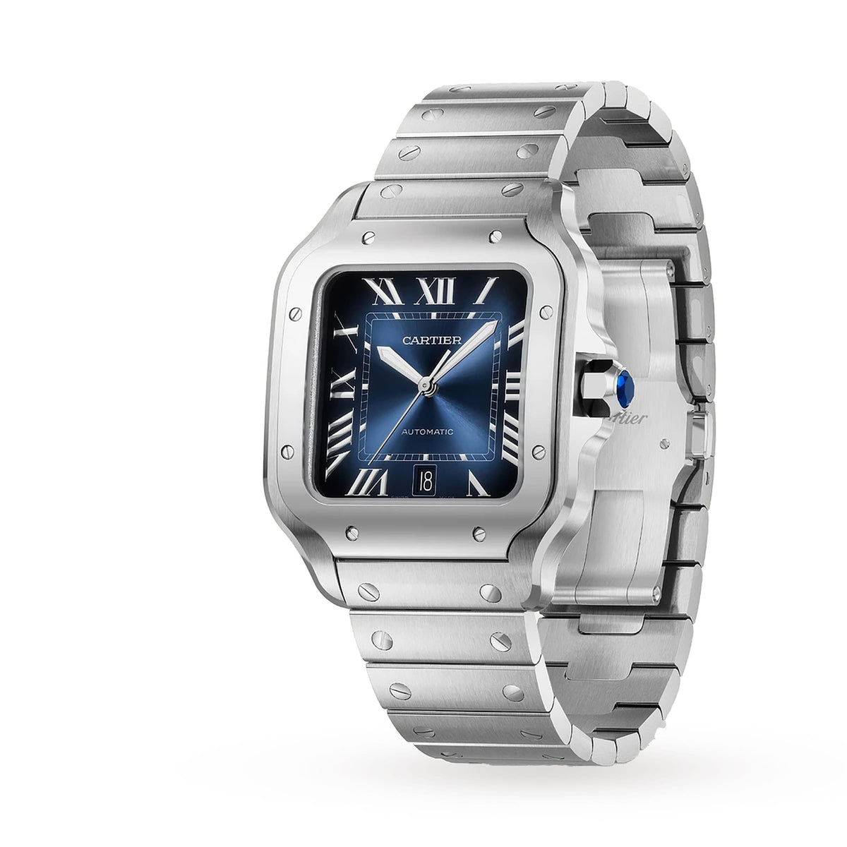Santos de Cartier Großes Modell | 40 mm, Stahl, blaues Zifferblatt