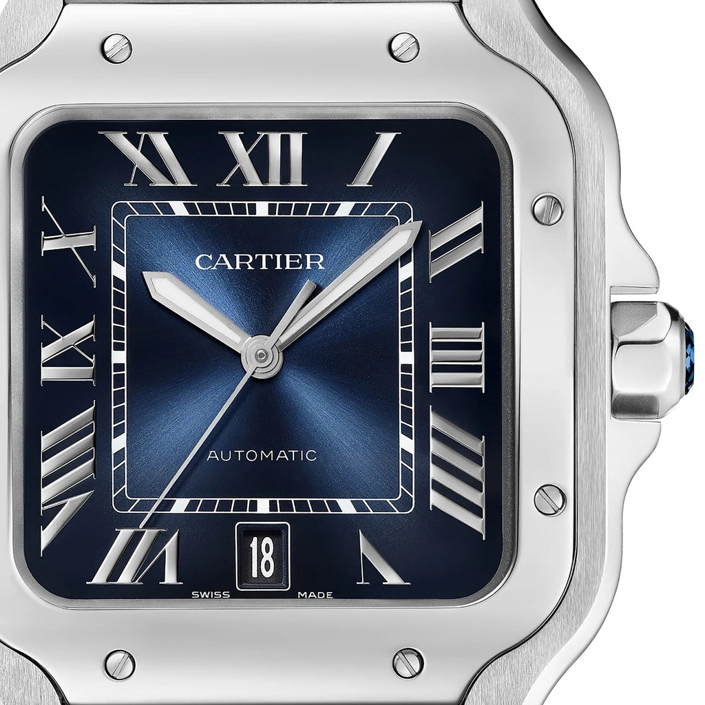 Santos de Cartier Großes Modell | 40 mm, Stahl, blaues Zifferblatt