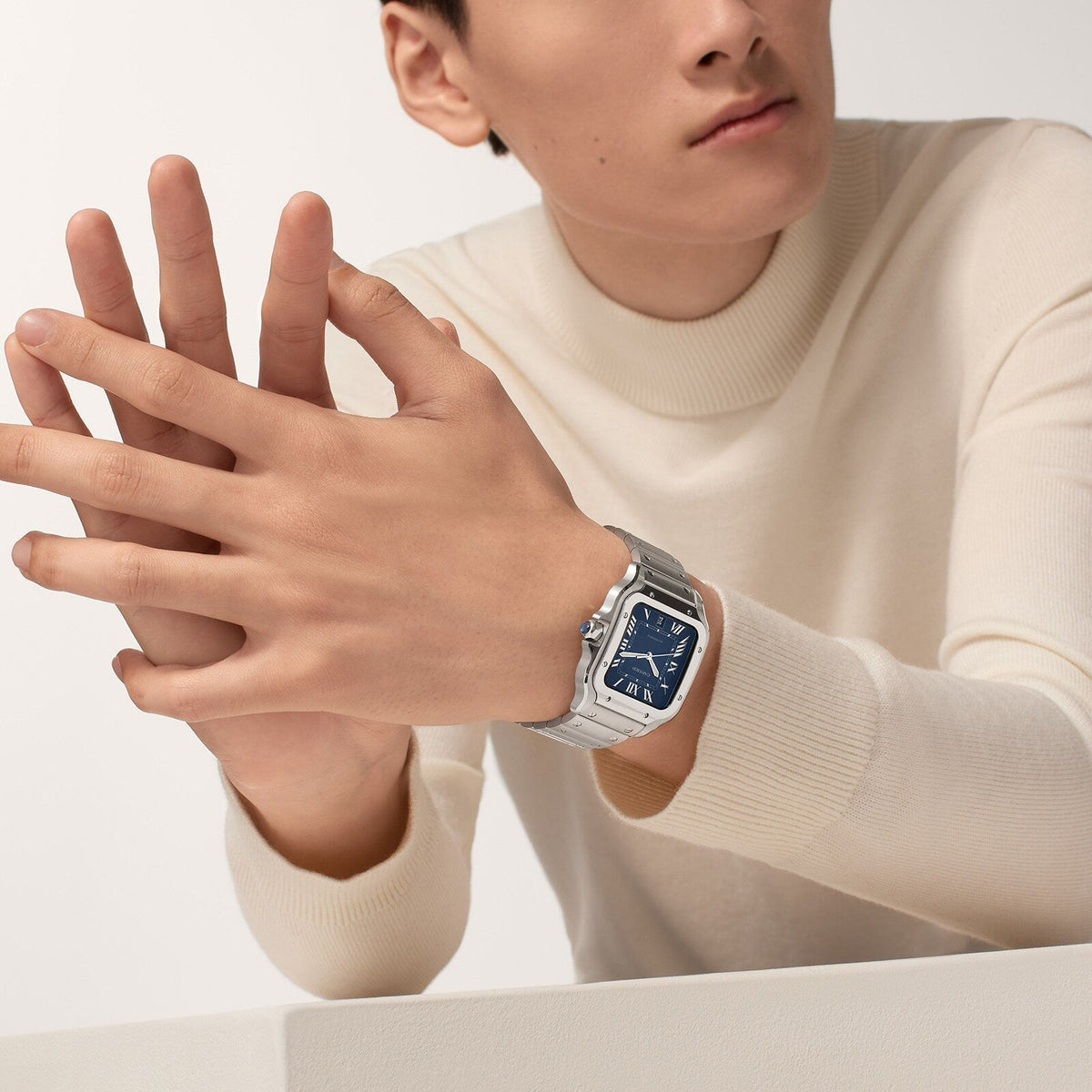 Santos de Cartier Großes Modell | 40 mm, Stahl, blaues Zifferblatt