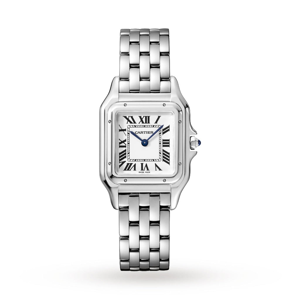 Panthère de Cartier Mittleres Modell | 27 mm, Stahl, weißes Zifferblatt