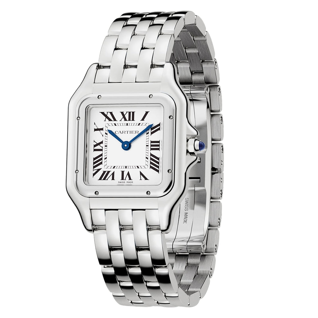 Panthère de Cartier Mittleres Modell | 27 mm, Stahl, weißes Zifferblatt