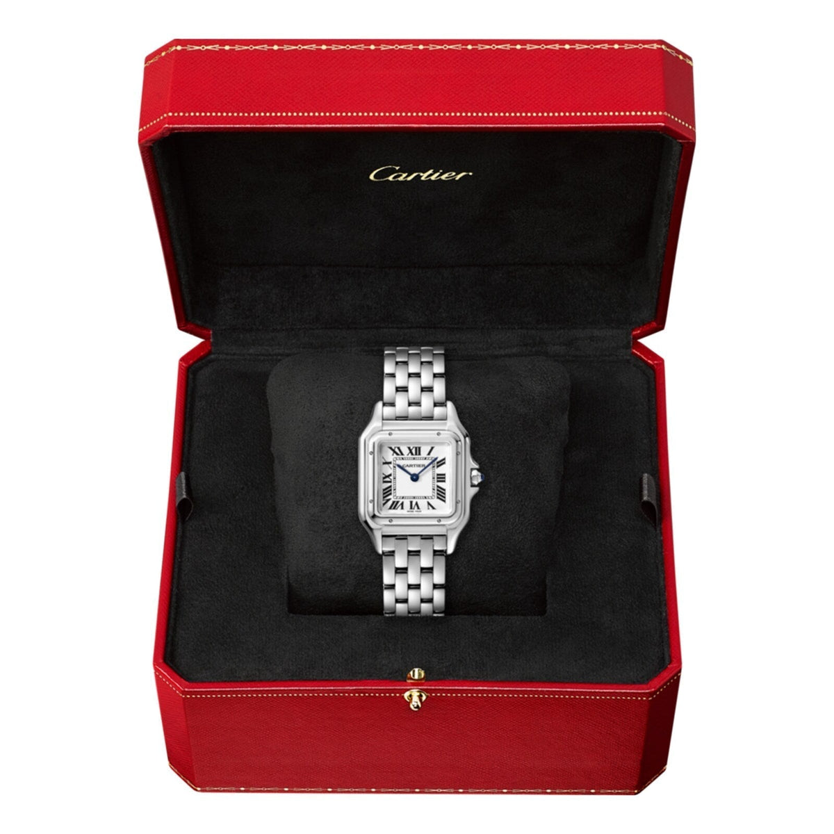 Panthère de Cartier Mittleres Modell | 27 mm, Stahl, weißes Zifferblatt