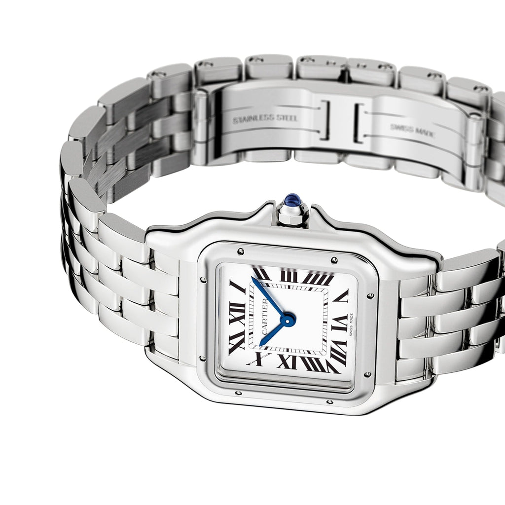 Panthère de Cartier Mittleres Modell | 27 mm, Stahl, weißes Zifferblatt