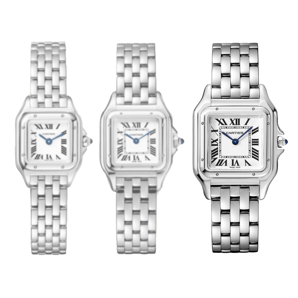 Panthère de Cartier Mittleres Modell | 27 mm, Stahl, weißes Zifferblatt