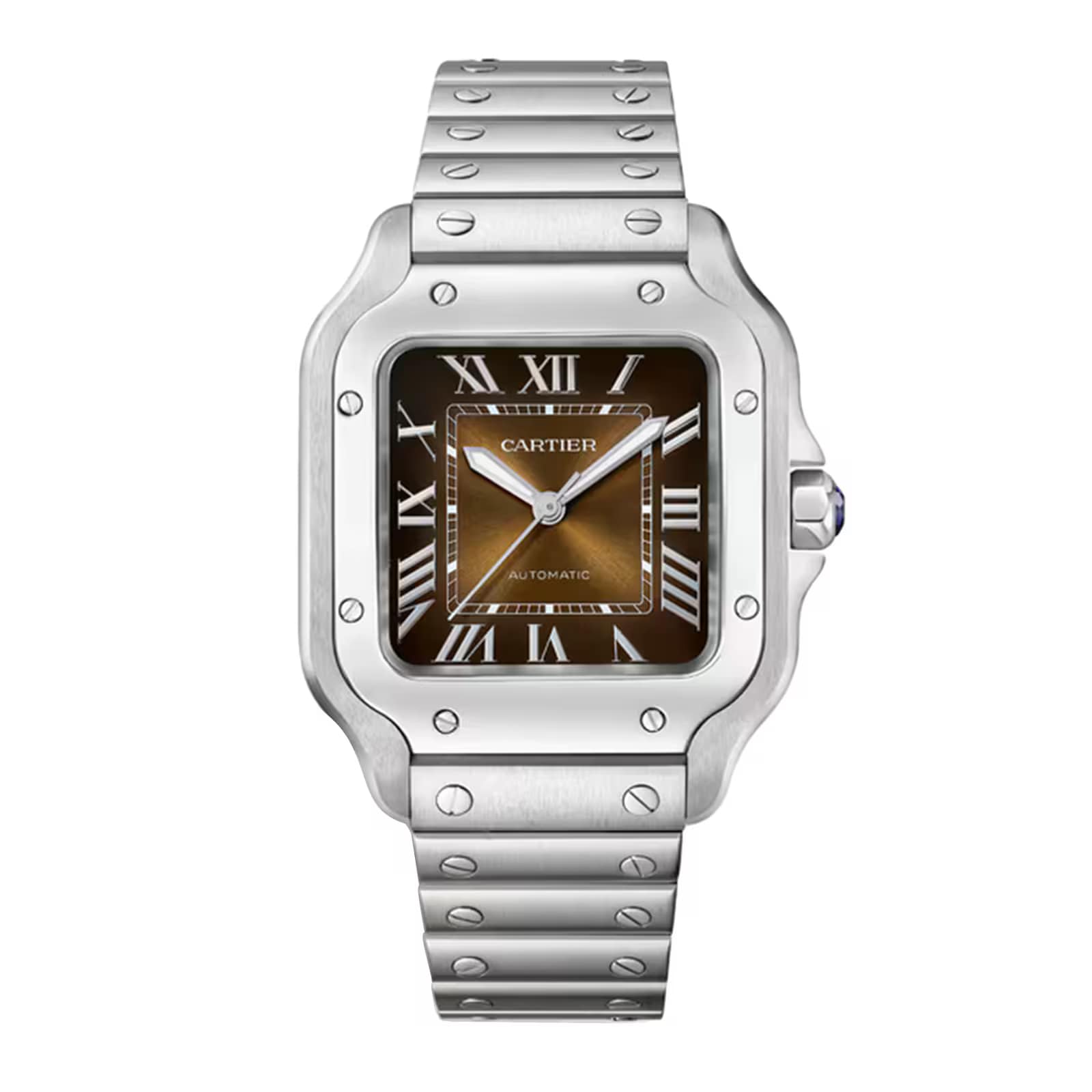 Santos de Cartier Mittelgroßes Modell | 35 mm, Stahl, braunes Zifferblatt