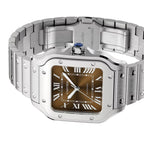 Santos de Cartier Mittelgroßes Modell | 35 mm, Stahl, braunes Zifferblatt