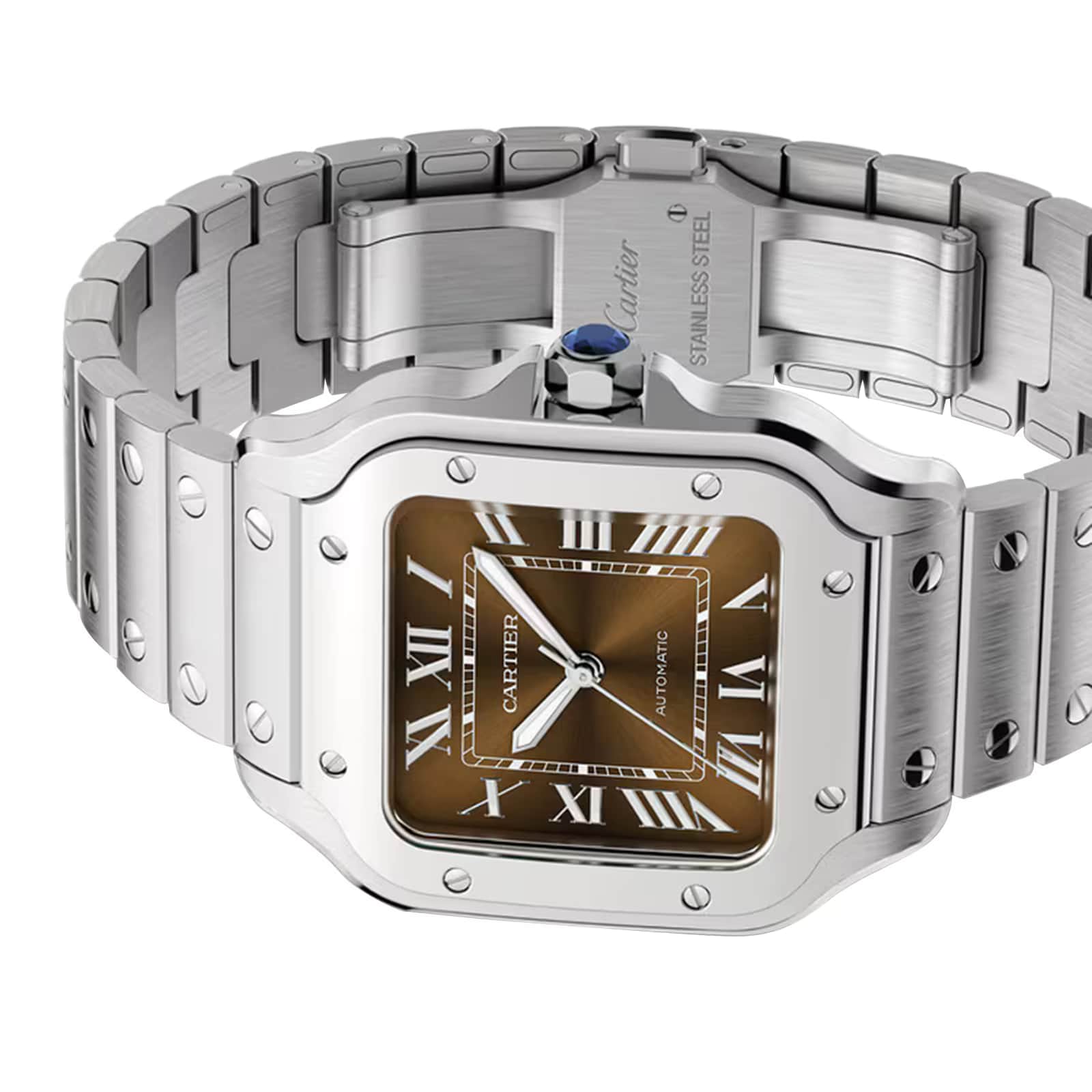 Santos de Cartier Mittelgroßes Modell | 35 mm, Stahl, braunes Zifferblatt