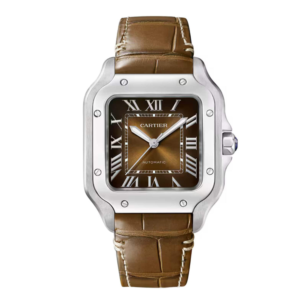 Santos de Cartier Mittelgroßes Modell | 35 mm, Stahl, braunes Zifferblatt