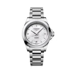 Longines Conquest 34mm – Weiß, Perlmutt mit Diamanten am Armband
