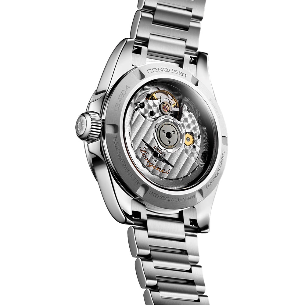 Longines Conquest 34mm – Weiß, Perlmutt mit Diamanten am Armband