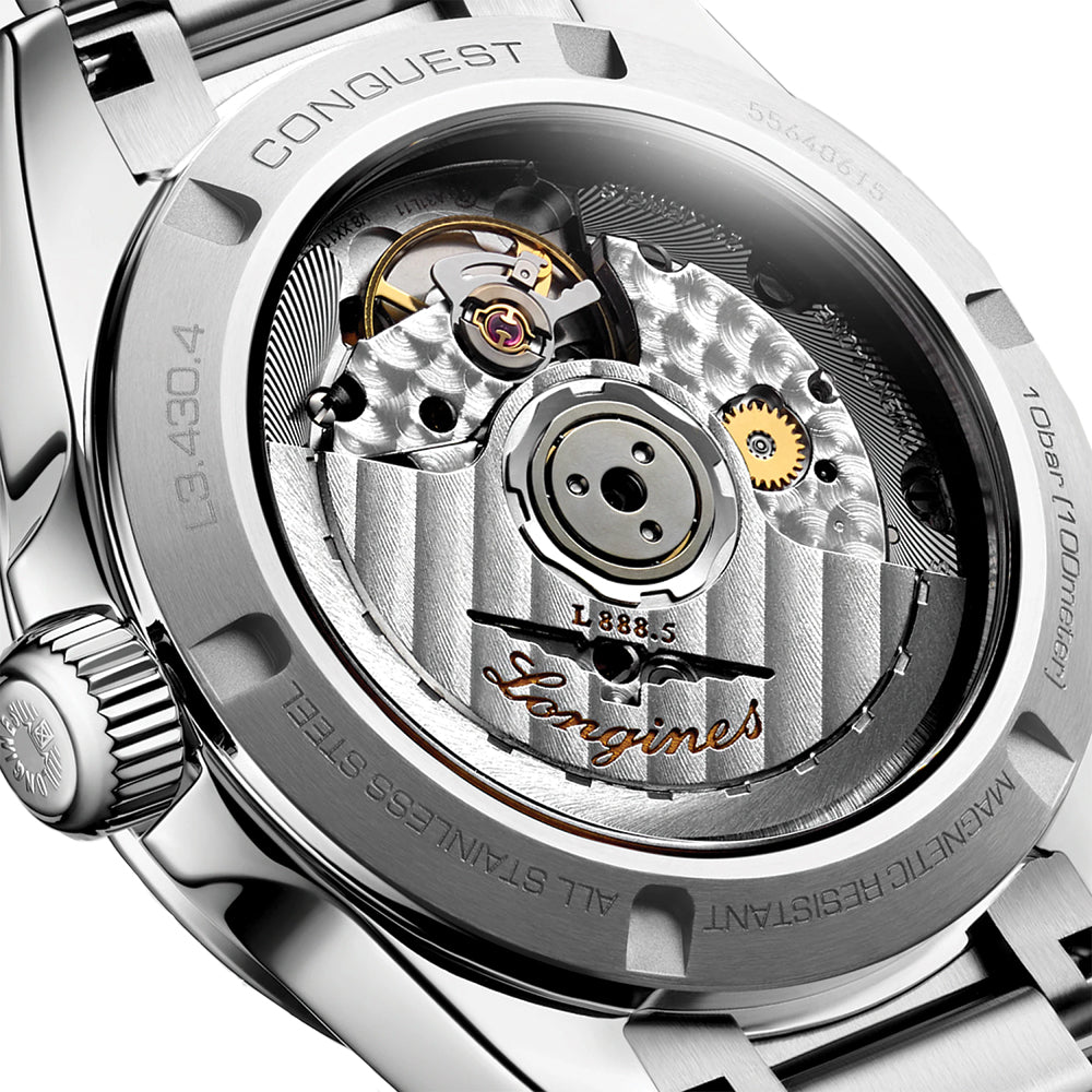 Longines Conquest 34mm – Weiß, Perlmutt mit Diamanten am Armband