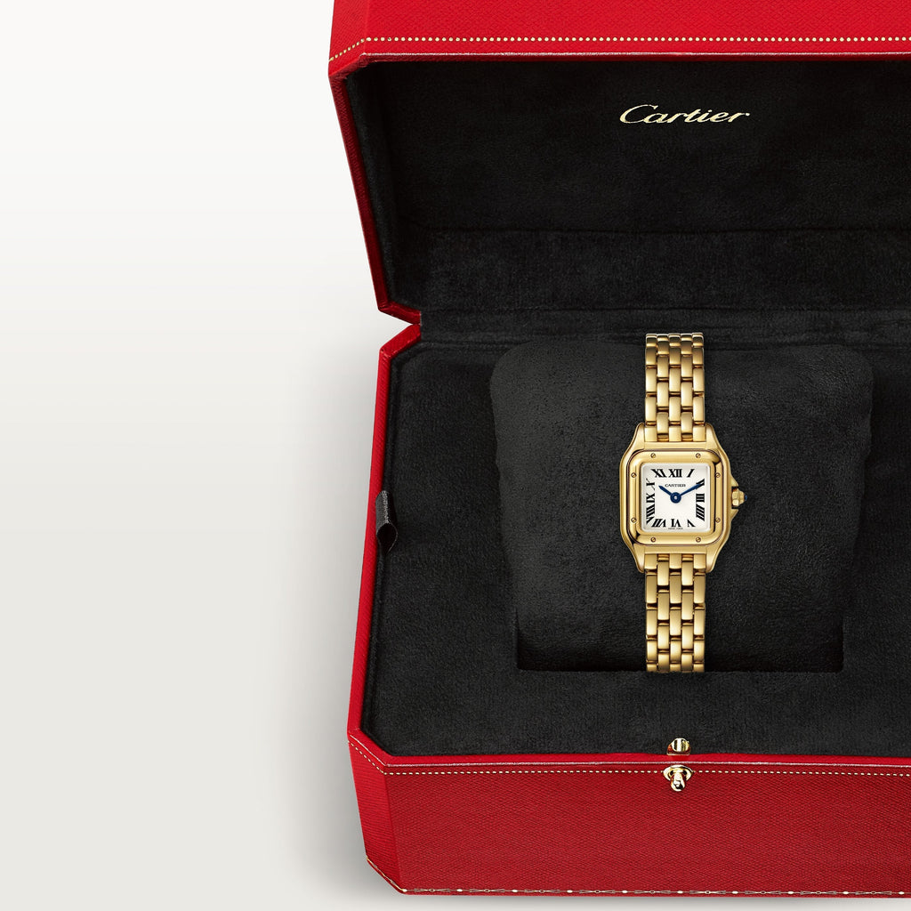 Panthère de Cartier Mini-Modell | 19 mm, 18 Karat Gelbgold, silbernes Zifferblatt, Ref. WGPN0048