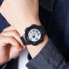 Skmei-2068-multifunktionale-Herren-50m-wasserdichte-nachtleuchtende-digitale-Sport-Armbanduhr-Schwarz-Weiß