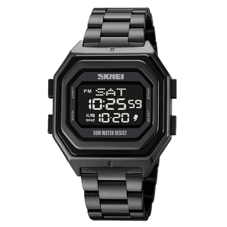 Skmei-1875-Herren-Outdoor-Elektronik-Uhr-Timing-Multifunktionsuhr-Stahlband-Schwarz-Maschine