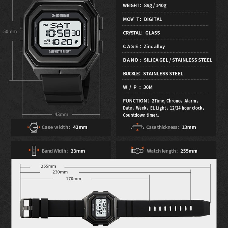 Skmei-1875-Herren-Outdoor-Elektronik-Uhr-Timing-Multifunktionsuhr-Stahlband-Schwarz-Maschine
