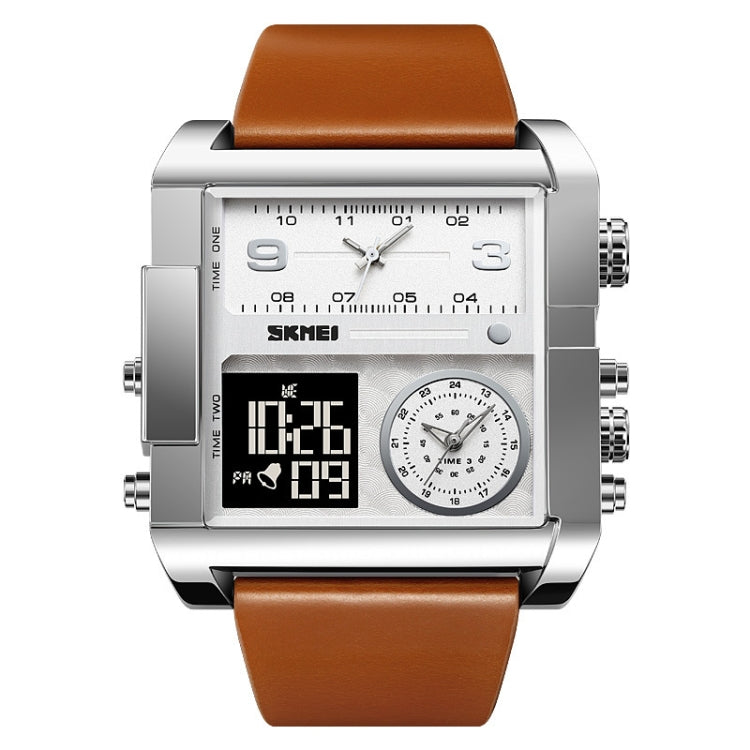 skmei-2020-quadratisches-großes-zifferblatt-dreifaches-uhrwerk-herren-sportuhrsilbergehäuse-braunes-armband-schwarzes-uhrwerk