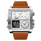 skmei-2020-quadratisches-großes-zifferblatt-dreifaches-uhrwerk-herren-sportuhrsilbergehäuse-braunes-armband-schwarzes-uhrwerk