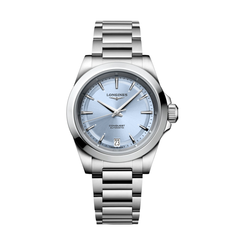 Longines Conquest 34mm – Sonnenschliff Blau am Armband