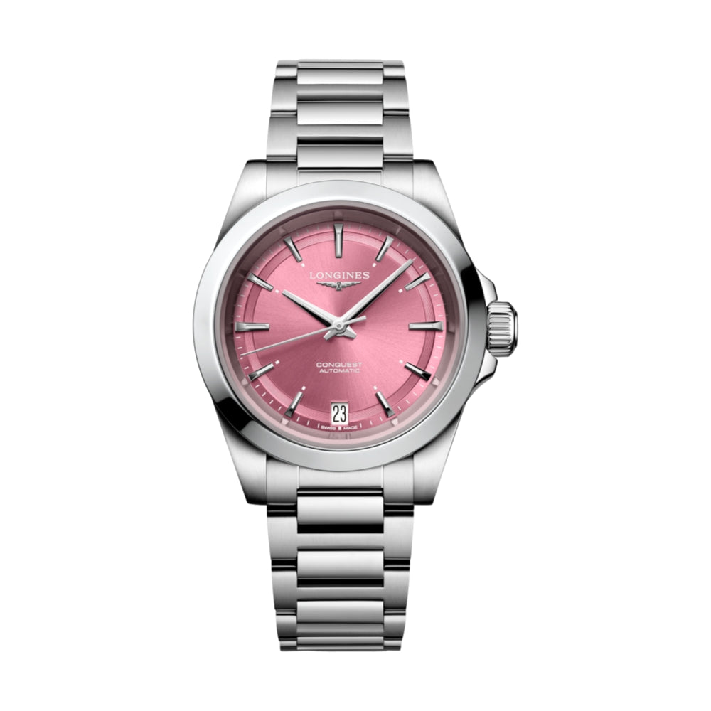 Longines Conquest 34mm - Sonnenschliff-Rosa am Armband